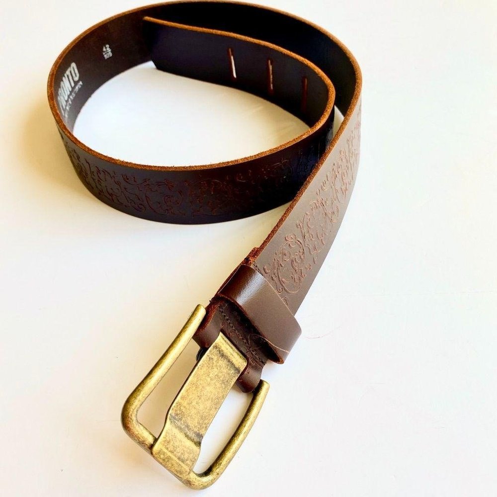Pronto Tooled Leather Brown belt 42